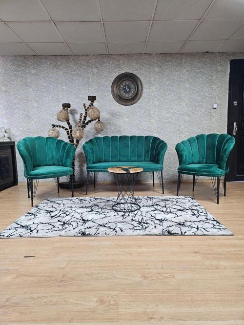 Siyah  Boyalı Tel Ayak Papatya Çay Seti Koltuk Takımı , Balkon, Salon, Ofis, Cafe Koltuk Takımı YEŞİL Renk Tek Ebat Beden