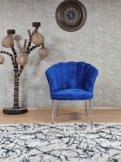Tekli Krom Kaplama Tel Ayak Papatya Çay Seti Koltuk Tekli Berjer , Balkon, Salon, Ofis, Cafe Koltuk MAVİ Renk Tek Ebat Beden