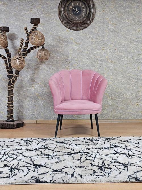 Tekli Papatya Çay Seti Koltuk Siyah Boyalı Sivriltme Ayak, Balkon, Salon, Ofis, Koltuk Takımı PEMBE Renk Tek Ebat Beden