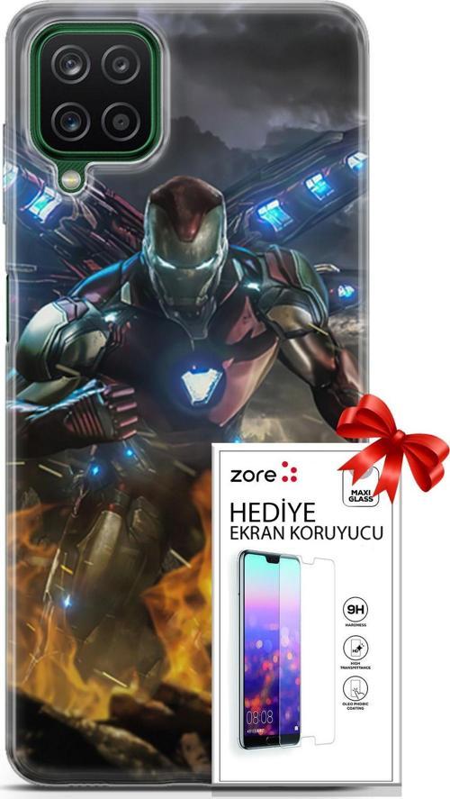 Samsung Galaxy A12 Kılıf Orijinal Seri Supers 30 Iron Man Kenarları Şeffaf Kapak Ve Ekran Koruyucu
