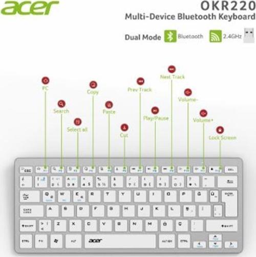 OKR220 Beyaz MultiDevice Dual Mode 2.4GHZ Bluetooth Klavye (Smart Tv)(Android)