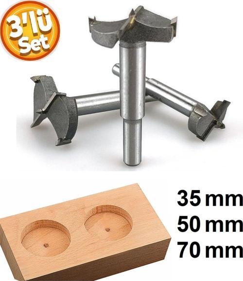 Ahşap Delme Panç Seti 35Mm 50Mm 70Mm 3Llükarot Set Matkap Freze Ucu Menteşe