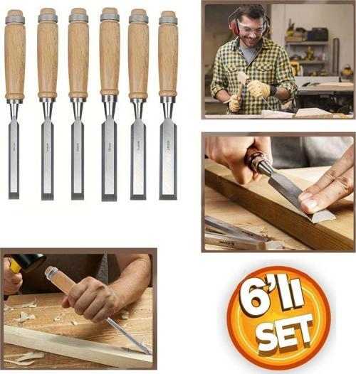 Ahşap Keski Seti 6Lı Iskarpela Keskin Vanadiyum Çelik Ahşap Oyma Alet Takımı Ahşap Saplı Ergonomik