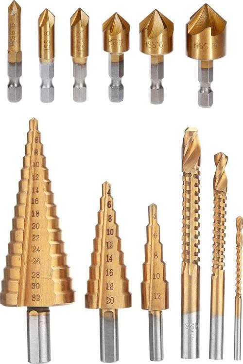 Hss Havşa Matkap Ucu Set Pah Kırma  Raybalama Ve Titanyum Kaplı Adım Matkap Ucu Kozalak Kesici