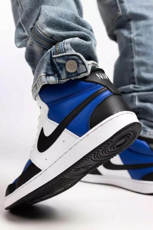 Court Vision Mid Leather Sneaker Bilekli Günlük Mavi Deri Spor Ayakkabı