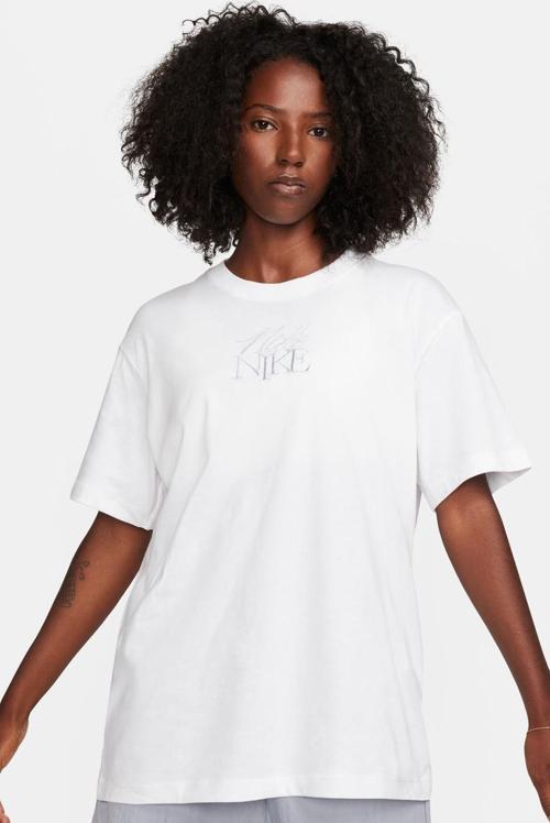 Sportswear Tee Monogram SS BF Büyük Beden İşlemeli Pamuklu Kadın Tişört Beyaz