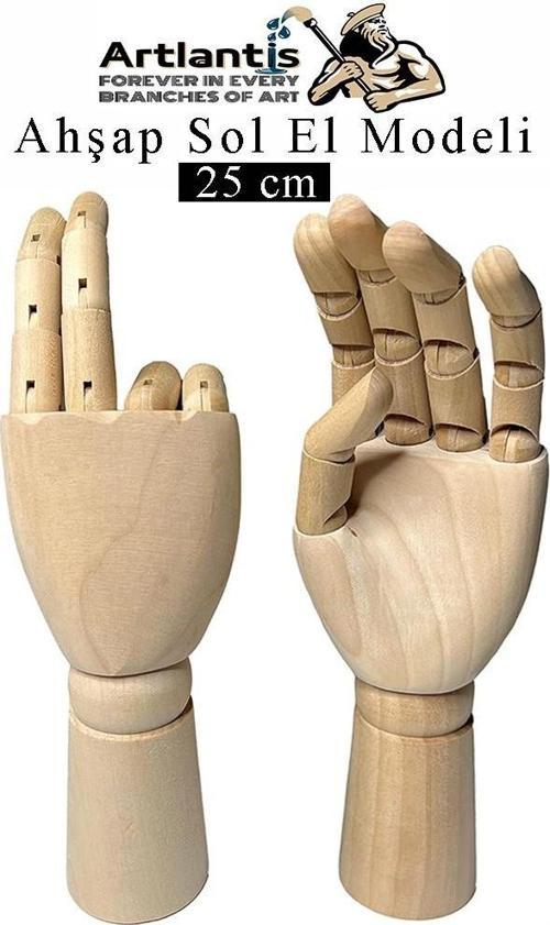 Ahşap Sol El Modeli 25 cm 1 Adet Sol El Maketi Bayan Ahşap Manken Sol El Parmak Model Hareketli Esnek Eskiz Çizim Boyama