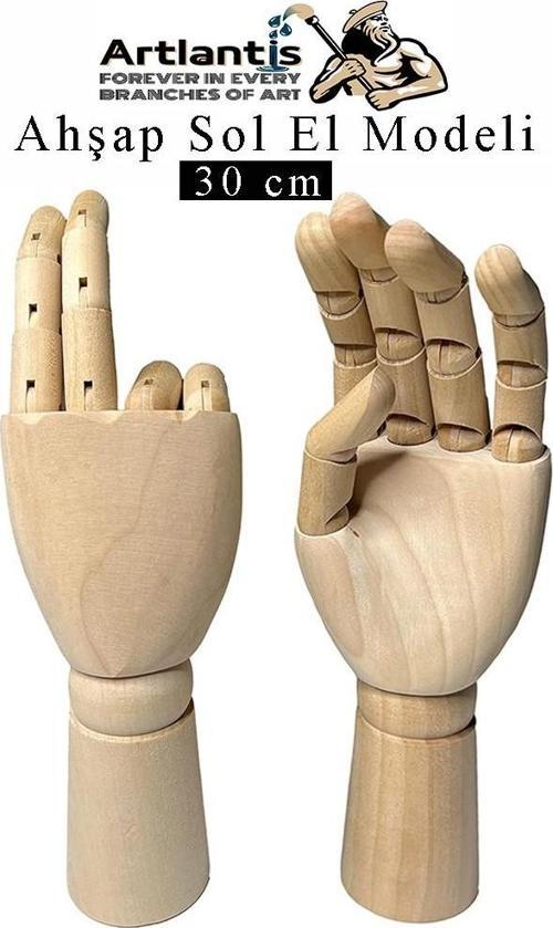 Ahşap Sol El Modeli 30 cm 1 Adet Sol El Maketi Erkek Ahşap Manken Sol El Parmak Model Hareketli Esnek Eskiz Çizim Boyama