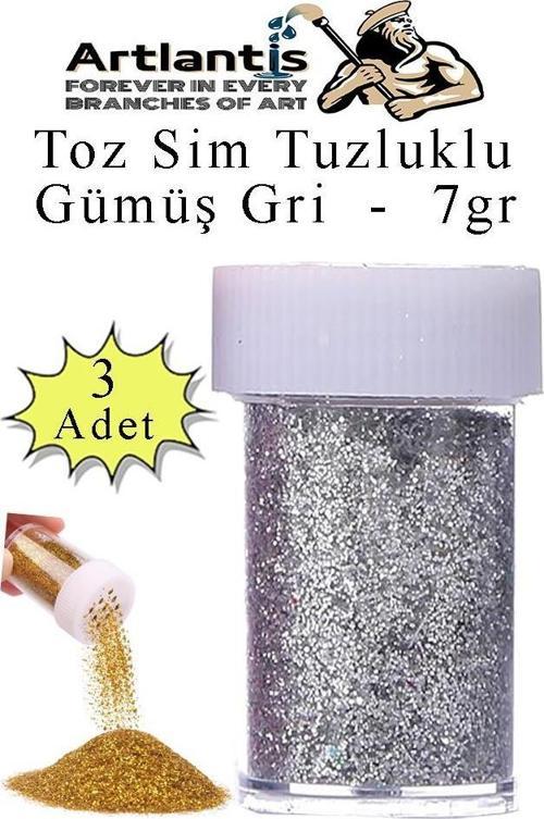 Gümüş Gri Toz Sim Tuzluklu 7 gr 3 Adet Renkli Toz Sim Epoksi Reçine Okul Etkinlik Dekarasyon Slime