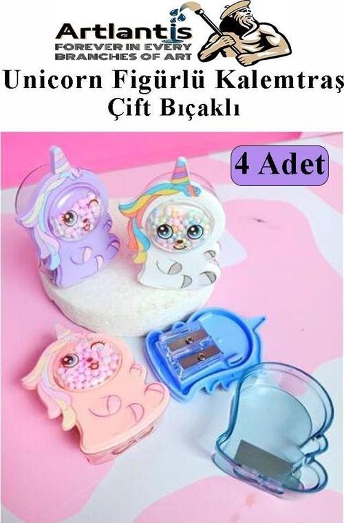 Unicorn Kalemtraş 4 Renk 1 Paket Hazneli Jumbo Kalemtıraş Unicorn Boynuzlu Standart Kalem Açacağı Sevimli Plastik