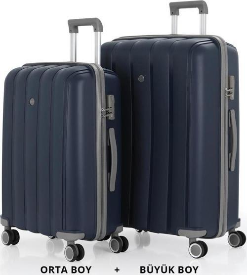 Bavul Büyük ve Orta 2li Set Kırılmaz Silikon Valiz V305 Laci/Gri