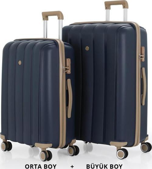 Bavul Büyük ve Orta 2li Set Kırılmaz Silikon Valiz V305 Laci/Şampanya