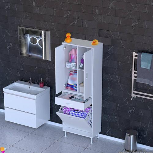 YENİ AFRA 55x173x32,5cm 1 Çekmece, 1 Göz Sepet, 2 Kapak, 4 Raf Dar Alan Banyo Dolabı