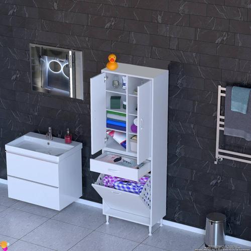 YENİ AFRA 60x173x32,5cm 1 Çekmece, 1 Göz Sepet, 2 Kapak, 8 Raf Dar Alan Banyo Dolabı