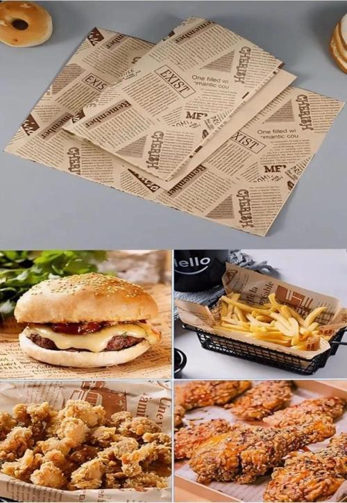 50 Adet Retro Hamburger Kızartma Servis Kağıdı Yağlı Kağıt Vintage Gazete Desen Sunum Kağıdı 26x36cm