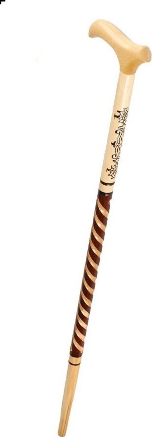 Ahşap Işlemeli Model Baston, Asa, Ağaç Baston - 90 Cm - 1 Adet Ahşap Baston