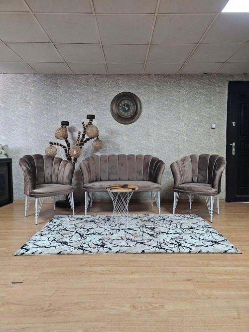 Beyaz Boyalı Tel Ayak Papatya Çay Seti Koltuk Takımı , Balkon, Salon, Ofis, Cafe Koltuk Takımı KAHVERENGİ Renk Tek Ebat Beden