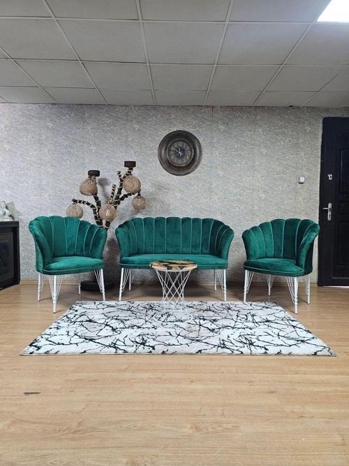 Beyaz Boyalı Tel Ayak Papatya Çay Seti Koltuk Takımı , Balkon, Salon, Ofis, Cafe Koltuk Takımı YEŞİL Renk Tek Ebat Beden
