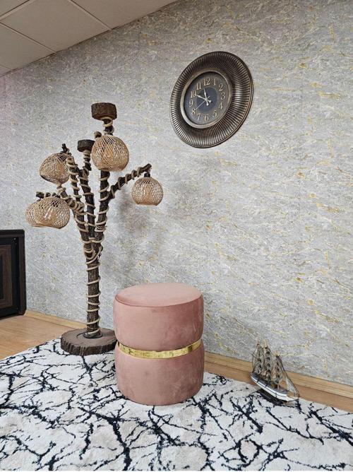 Yuvarlak Baby Face Kumaş Gold Deri Şeritli Puf Oturak - Puf - Oturak - Bench GÜL KURUSU Renk Tek Ebat Beden