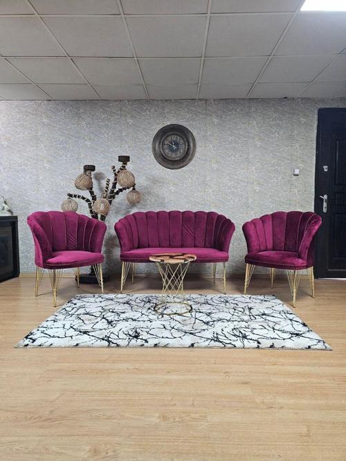 Gold Kaplama  Tel Ayak Papatya Çay Seti Koltuk Takımı , Balkon, Salon, Ofis, Cafe Koltuk Takımı BORDO Renk Tek Ebat Beden