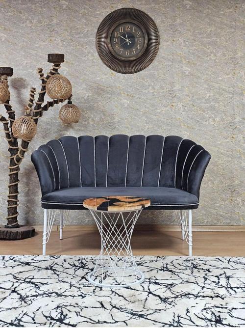 İkili Beyaz Boyalı Tel Ayak Papatya Çay Seti Koltuk Takımı , Balkon, Salon, Ofis, Cafe Koltuk Takımı FÜME Renk Tek Ebat Beden