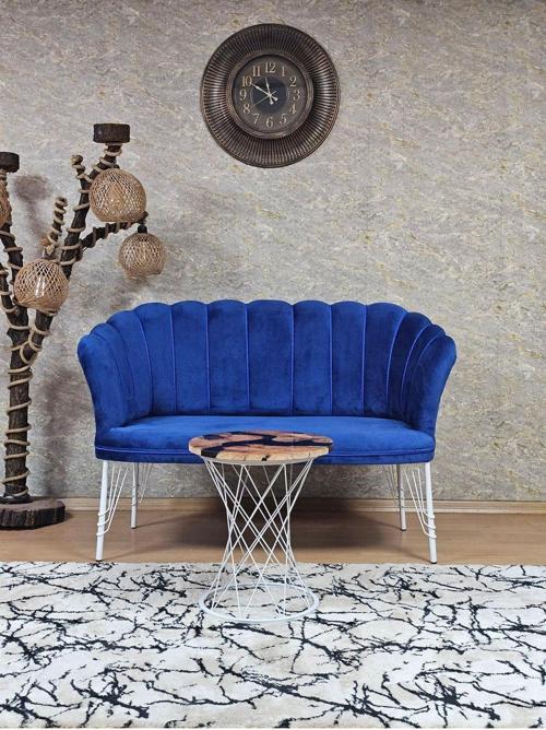 İkili Beyaz Boyalı Tel Ayak Papatya Çay Seti Koltuk Takımı , Balkon, Salon, Ofis, Cafe Koltuk Takımı MAVİ Renk Tek Ebat Beden