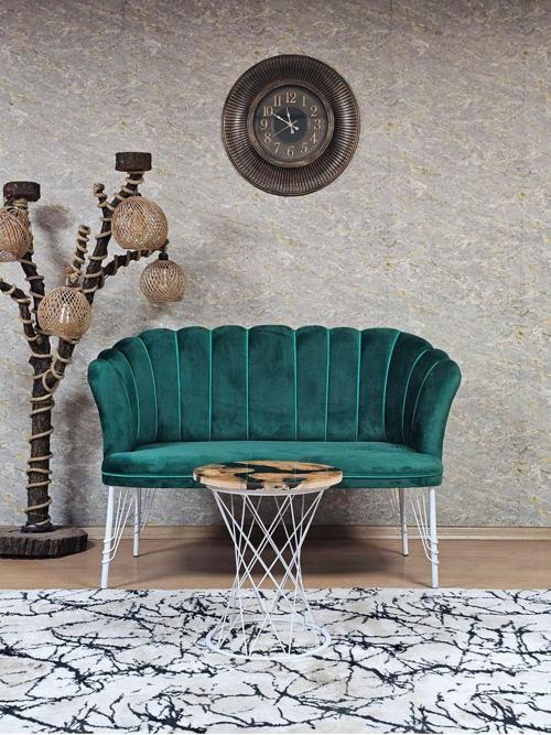 İkili Beyaz Boyalı Tel Ayak Papatya Çay Seti Koltuk Takımı , Balkon, Salon, Ofis, Cafe Koltuk Takımı YEŞİL Renk Tek Ebat Beden