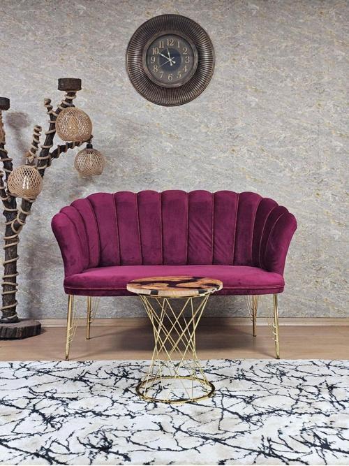 İkili Gold Kaplama Tel Ayak Papatya Çay Seti Koltuk Takımı , Balkon, Salon, Ofis, Cafe Koltuk Takımı BORDO Renk Tek Ebat Beden