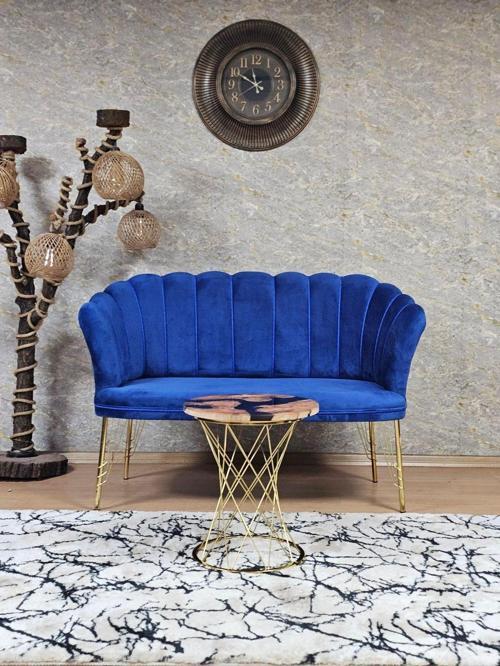 İkili Gold Kaplama Tel Ayak Papatya Çay Seti Koltuk Takımı , Balkon, Salon, Ofis, Cafe Koltuk Takımı MAVİ Renk Tek Ebat Beden