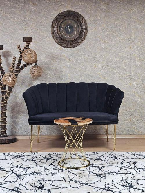 İkili Gold Kaplama Tel Ayak Papatya Çay Seti Koltuk Takımı , Balkon, Salon, Ofis, Cafe Koltuk Takımı SİYAH Renk Tek Ebat Beden