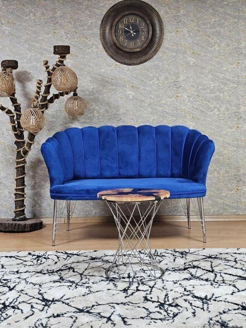 İkili Krom Kaplama Tel Ayak Papatya Çay Seti Koltuk Berjer , Balkon, Salon, Ofis, Cafe Koltuk Takımı MAVİ Renk Tek Ebat Beden