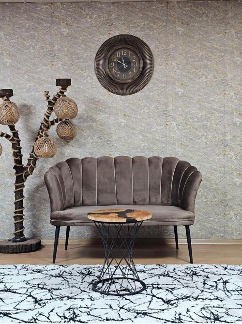 İkili Papatya Çay Seti Koltuk Siyah Boyalı Sivriltme Ayak, Balkon, Salon, Ofis, Koltuk Takımı KAHVERENGİ Renk Tek Ebat Beden