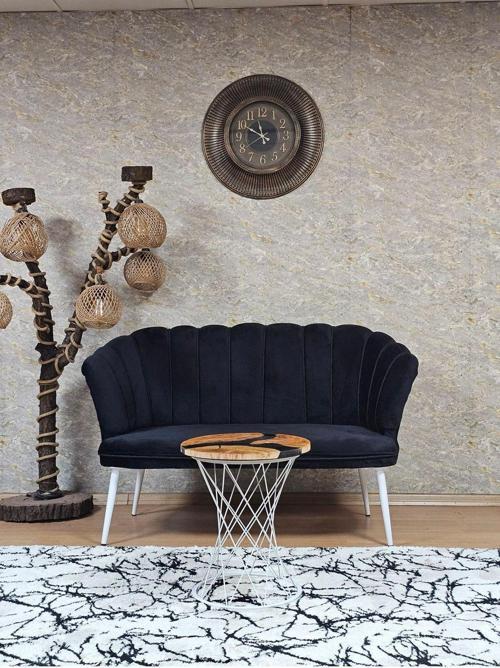 İkili Papatya Çay Seti Koltuk  Beyaz Boyalı Sivriltme Ayak, Balkon, Salon, Ofis, Koltuk Takımı SİYAH Renk Tek Ebat Beden