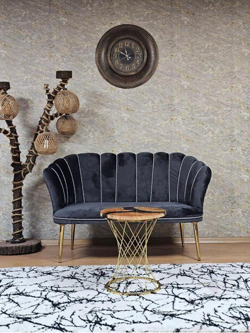 İkili Papatya Çay Seti Koltuk  Gold Sivriltme Ayak, Balkon, Salon, Ofis, Koltuk Takımı, İkili Berjer FÜME Renk Tek Ebat Beden