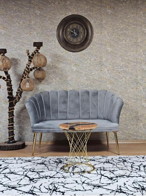 İkili Papatya Çay Seti Koltuk  Gold Sivriltme Ayak, Balkon, Salon, Ofis, Koltuk Takımı, İkili Berjer GRİ Renk Tek Ebat Beden