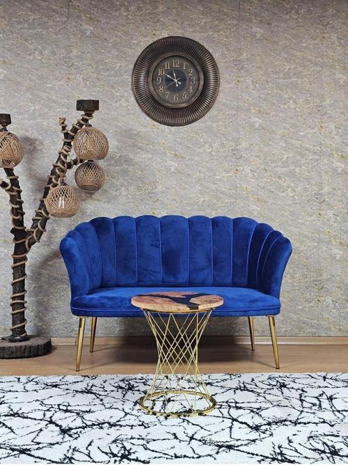 İkili Papatya Çay Seti Koltuk  Gold Sivriltme Ayak, Balkon, Salon, Ofis, Koltuk Takımı, İkili Berjer MAVİ Renk Tek Ebat Beden