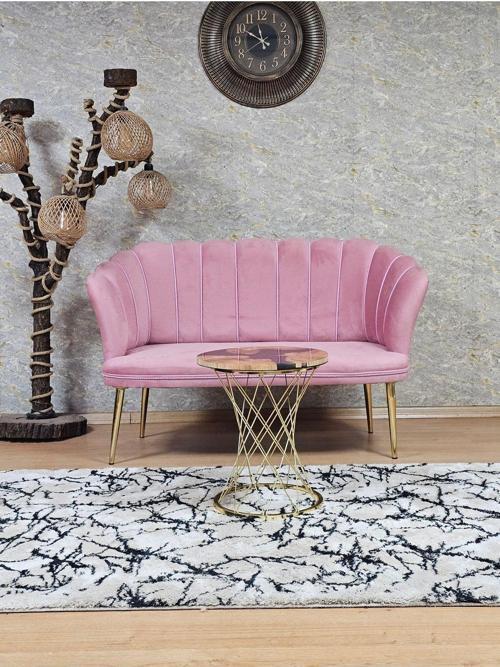 İkili Papatya Çay Seti Koltuk  Gold Sivriltme Ayak, Balkon, Salon, Ofis, Koltuk Takımı, İkili Berjer PEMBE Renk Tek Ebat Beden