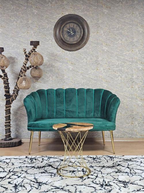 İkili Papatya Çay Seti Koltuk  Gold Sivriltme Ayak, Balkon, Salon, Ofis, Koltuk Takımı, İkili Berjer YEŞİL Renk Tek Ebat Beden