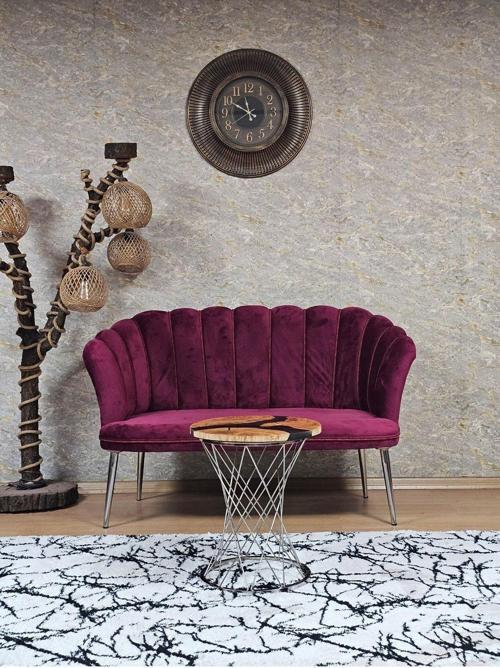 İkili Papatya Çay Seti Koltuk Krom Sivriltme Ayak, Balkon, Salon, Ofis, Koltuk Takımı, İkili Berjer BORDO Renk Tek Ebat Beden