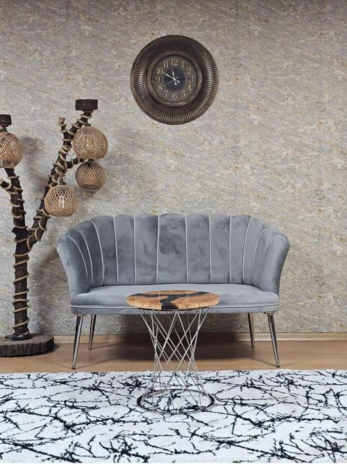 İkili Papatya Çay Seti Koltuk Krom Sivriltme Ayak, Balkon, Salon, Ofis, Koltuk Takımı, İkili Berjer GRİ Renk Tek Ebat Beden
