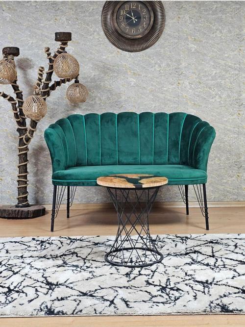 İkili Siyah Boyalı Tel Ayak Papatya Çay Seti Koltuk Berjer , Balkon, Salon, Ofis, Cafe Koltuk Takımı YEŞİL Renk Tek Ebat Beden