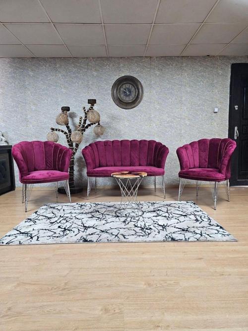 Krom  Kaplama  Tel Ayak Papatya Çay Seti Koltuk Takımı , Balkon, Salon, Ofis, Cafe Koltuk Takımı BORDO Renk Tek Ebat Beden