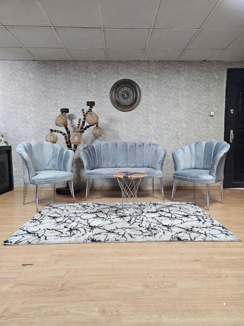 Krom  Kaplama  Tel Ayak Papatya Çay Seti Koltuk Takımı , Balkon, Salon, Ofis, Cafe Koltuk Takımı GRİ Renk Tek Ebat Beden