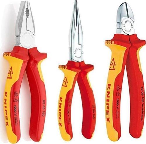 3'lü Set 1000V Kombine Pense 160 mm 1000V Yan Keski 160 mm 1000V Kargaburun 160 mm