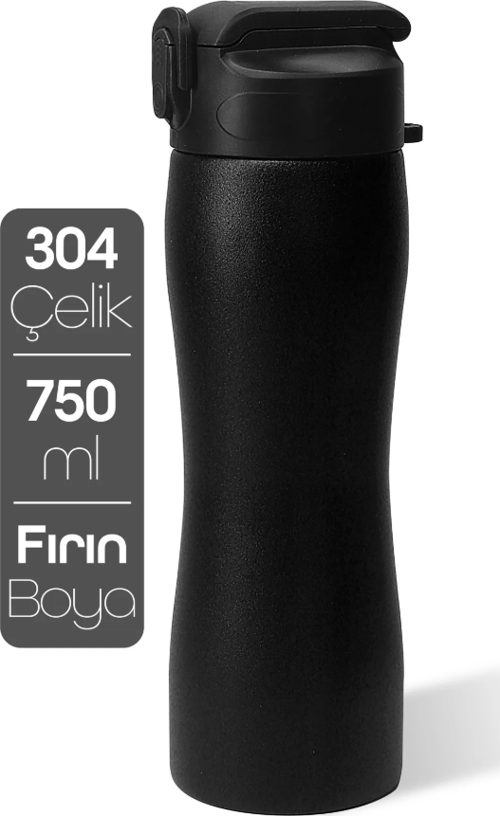 Pipetli Paslanmaz Çelik Matara - 304 Çelik Spor Suluk BPA İçermez Taşınabilir Tasarım - Siyah Renk