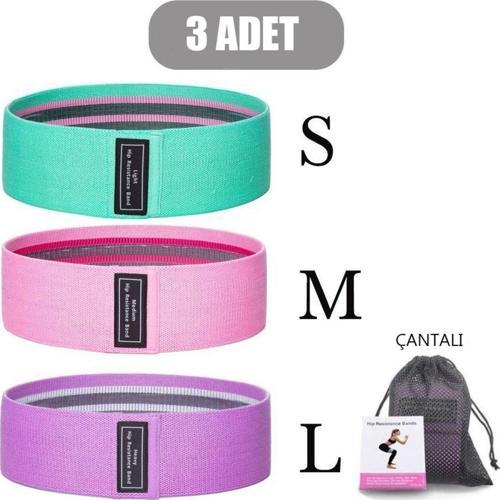 Çantalı Direnç Bandı Halka Bandı 3'lü Set Mavi Pembe Mor