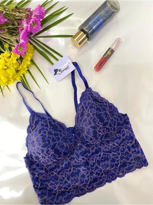 Aderente Dantelli Kaplı Bralet Sütyen Bustiyer Lacivert 80