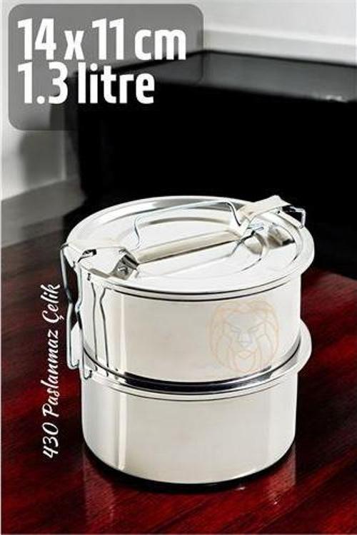 Sefer Tası Yemek Kabı Paslanmaz Çelik 2 Katlı 14 cm 1.3 LİTRE