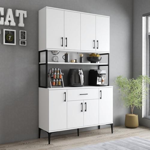 MDL0401 Alt Üst Çok Amaçlı Dolap 8 Kapaklı Çekmeceli Raflı Mutfak Dolabı Beyaz
