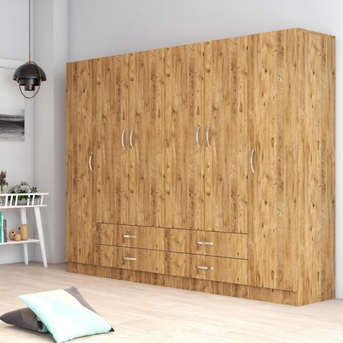 6 Kapılı Dört Çekmeceli Geniş Gardrop Çam - GRD0802